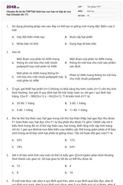Chuyên đề ôn thi THPTQG Sinh học cực hay có đáp án cưc hay (Chuyên đề 17)