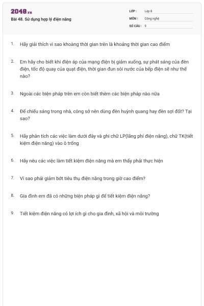 Bài 48. Sử dụng hợp lý điện năng