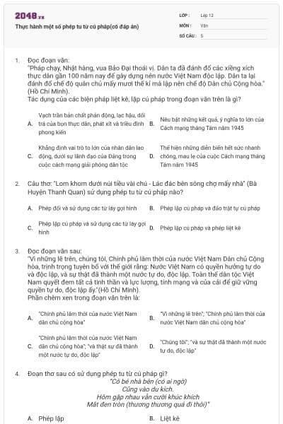 Thực hành một số phép tu từ cú pháp(có đáp án)