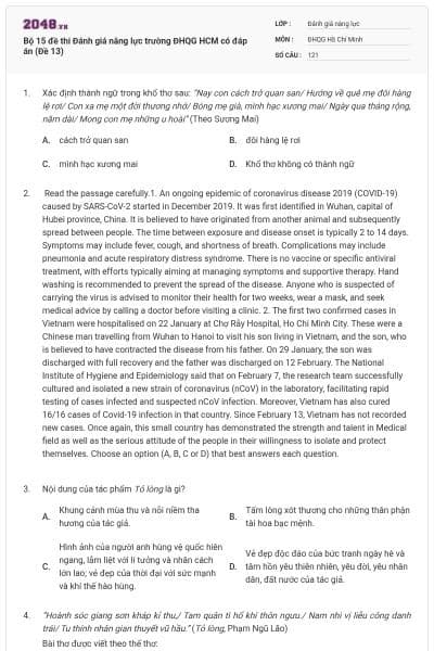 Bộ 15 đề thi Đánh giá năng lực trường ĐHQG HCM có đáp án (Đề 13)