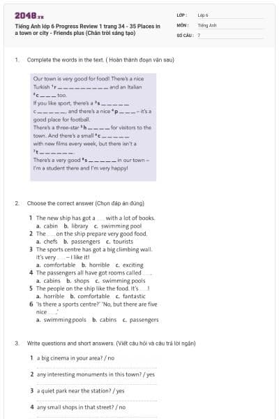 Tiếng Anh lớp 6 Progress Review 1 trang 34 - 35 Places in a town or city - Friends plus (Chân trời sáng tạo)