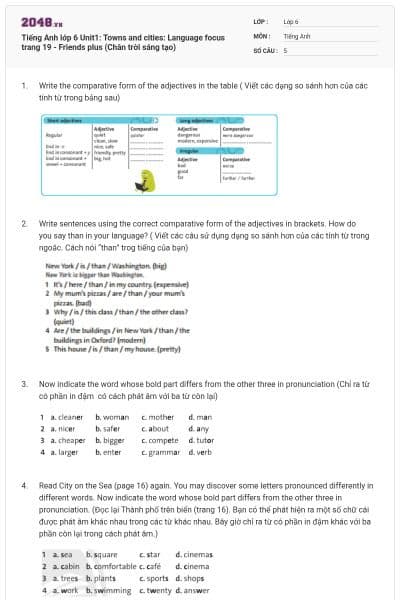 Tiếng Anh lớp 6 Unit1: Towns and cities: Language focus trang 19 - Friends plus (Chân trời sáng tạo)