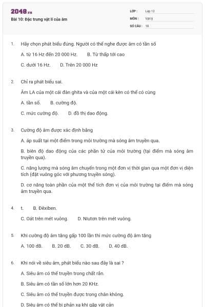 Bài 10: Đặc trưng vật lí của âm
