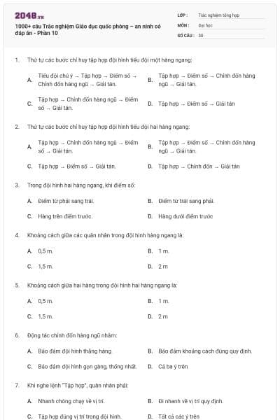 1000+ câu Trắc nghiệm Giáo dục quốc phòng – an ninh có đáp án - Phần 10