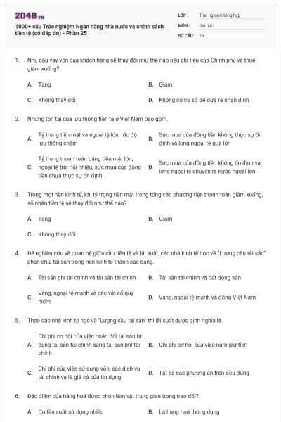 1000+ câu Trắc nghiệm Ngân hàng nhà nước và chính sách tiền tệ (có đáp án) - Phần 25