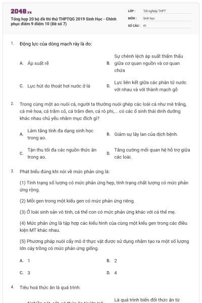 Tổng hợp 20 bộ đề thi thử THPTQG 2019 Sinh Học - Chinh phục điểm 9 điểm 10 (Đề số 7)