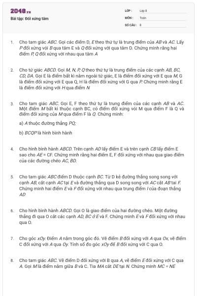 Bài tập: Đối xứng tâm