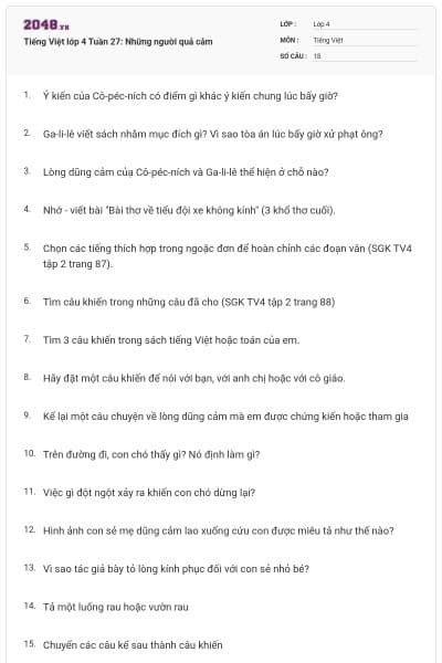 Tiếng Việt lớp 4 Tuần 27: Những người quả cảm