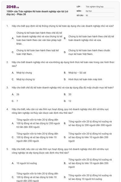 1000+ câu Trắc nghiệm Kế toán doanh nghiệp vận tải (có đáp án) - Phần 38