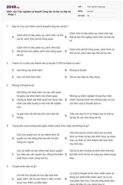 200+ câu Trắc nghiệm Lý thuyết Công tác xã hội có đáp án - Phần 1