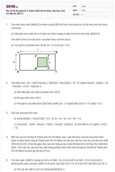 Bộ 10 đề thi giữa kì 2 Toán 8 Kết nối tri thức cấu trúc mới có đáp án (Đề 7)