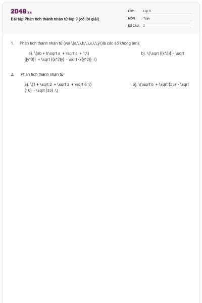 Bài tập Phân tích thành nhân tử lớp 9 (có lời giải)