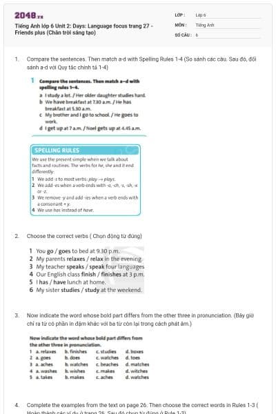 Tiếng Anh lớp 6 Unit 2: Days: Language focus trang 27 - Friends plus (Chân trời sáng tạo)