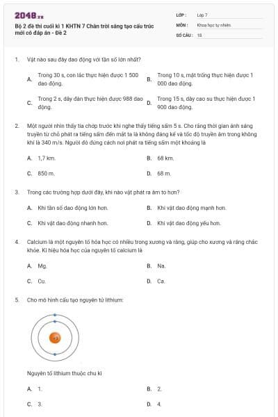 Bộ 2 đề thi cuối kì 1 KHTN 7 Chân trời sáng tạo cấu trúc mới có đáp án - Đề 2