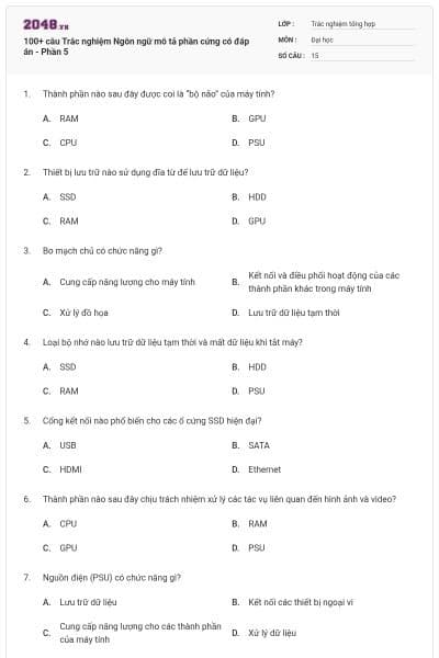 100+ câu Trắc nghiệm Ngôn ngữ mô tả phần cứng có đáp án - Phần 5