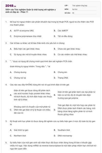 500+ câu Trắc nghiệm Quản lý chất lượng xét nghiệm y sinh có đáp án - Phần 11