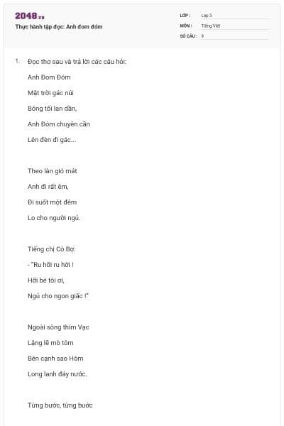 Thực hành tập đọc: Anh đom đóm