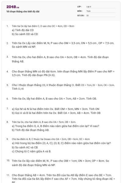 Vẽ đoạn thẳng cho biết độ dài
