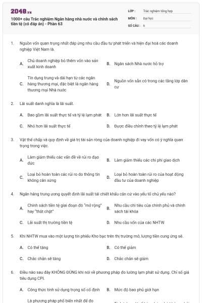 1000+ câu Trắc nghiệm Ngân hàng nhà nước và chính sách tiền tệ (có đáp án) - Phần 63