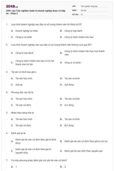 200+ câu Trắc nghiệm Quản trị doanh nghiệp dược có đáp án - Phần 2