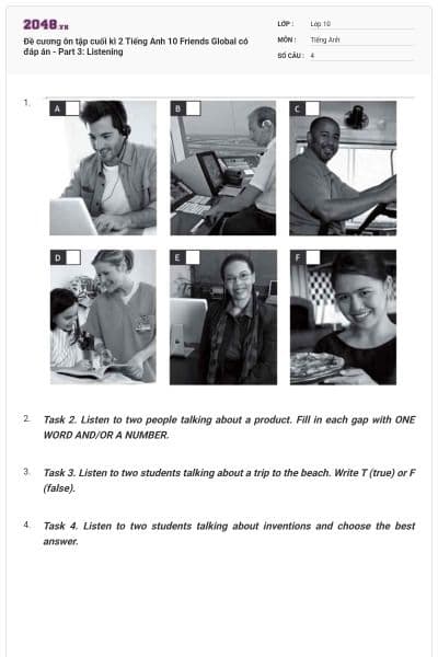 Đề cương ôn tập cuối kì 2 Tiếng Anh 10 Friends Global có đáp án - Part 3: Listening