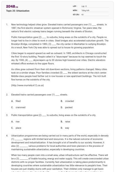 Topic 25: Urbanization