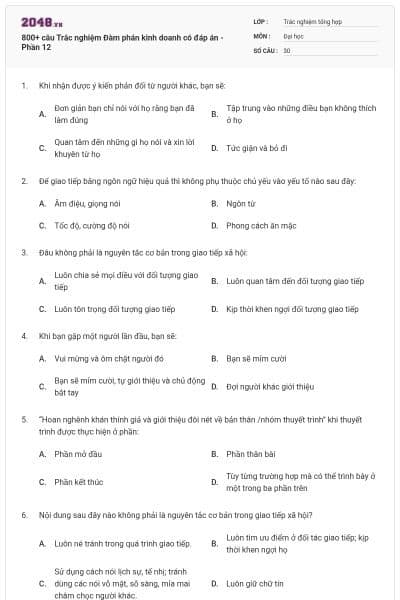 800+ câu Trắc nghiệm Đàm phán kinh doanh có đáp án - Phần 12