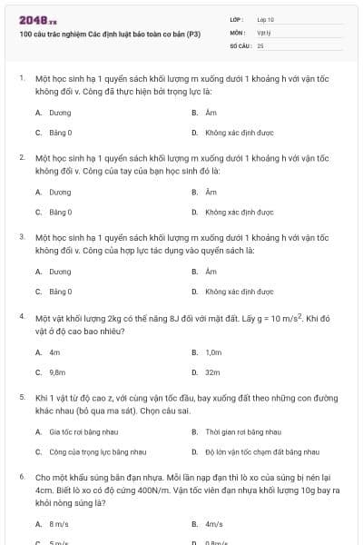 100 câu trắc nghiệm Các định luật bảo toàn cơ bản (P3)