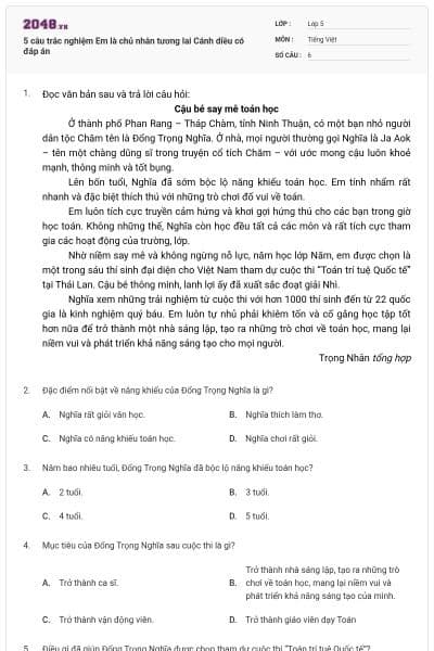 5 câu trắc nghiệm Em là chủ nhân tương lai Cánh diều có đáp án