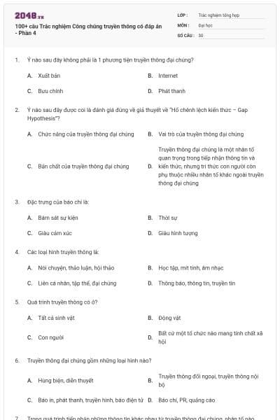 100+ câu Trắc nghiệm Công chúng truyền thông có đáp án - Phần 4