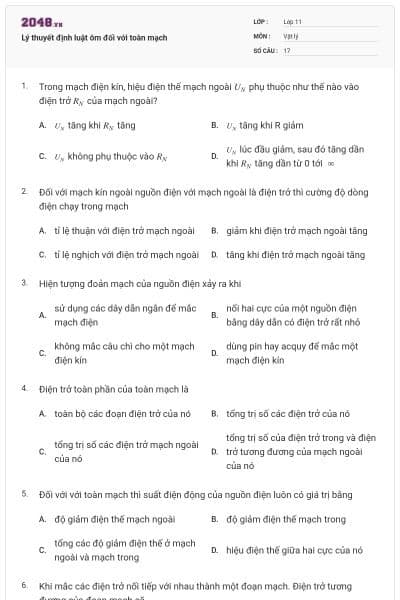 Lý thuyết định luật ôm đối với toàn mạch