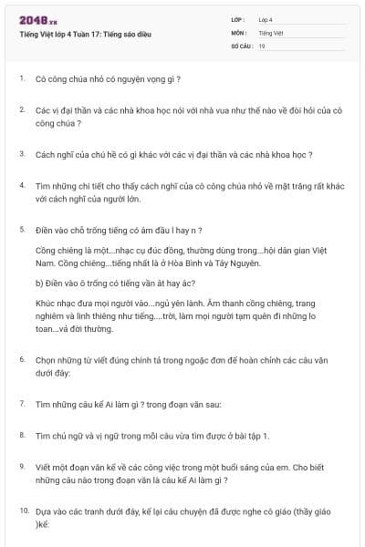 Tiếng Việt lớp 4 Tuần 17: Tiếng sáo diều