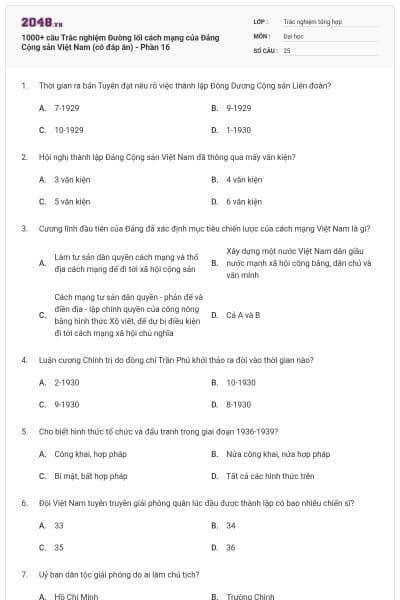 1000+ câu Trắc nghiệm Đường lối cách mạng của Đảng Cộng sản Việt Nam (có đáp án) - Phần 16
