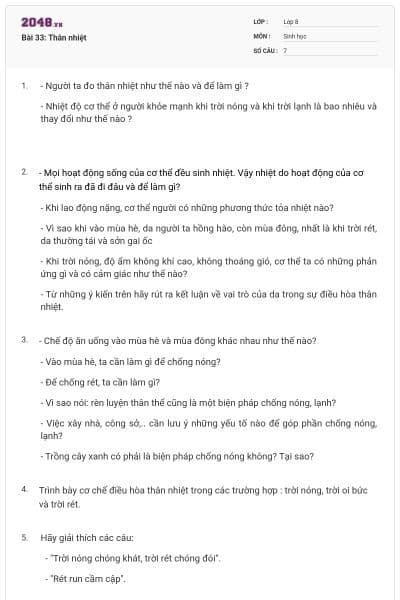 Bài 33: Thân nhiệt