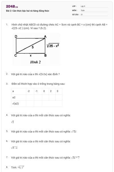 Bài 2: Căn thức bậc hai và hằng đẳng thức