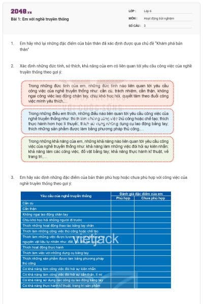 Bài 1: Em với nghề truyền thống