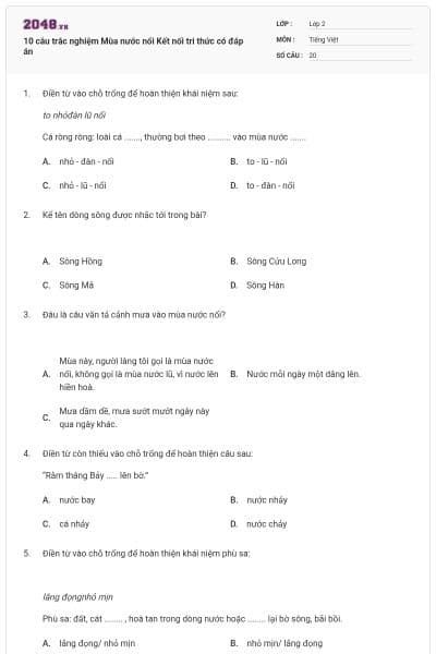 10 câu trắc nghiệm Mùa nước nổi Kết nối tri thức có đáp án