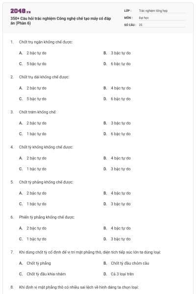 350+ Câu hỏi trắc nghiệm Công nghệ chế tạo máy có đáp án (Phần 6)