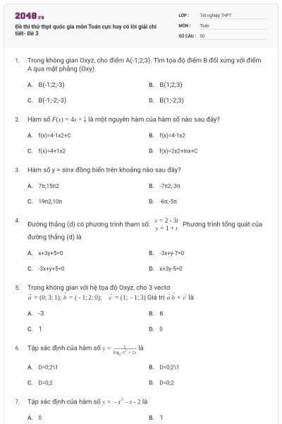 Đề thi thử thpt quốc gia môn Toán cực hay có lời giải chi tiết- Đề 3
