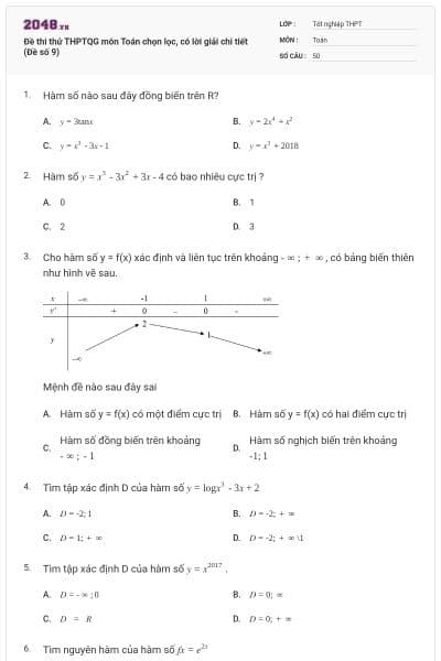 Đề thi thử THPTQG môn Toán chọn lọc, có lời giải chi tiết (Đề số 9)
