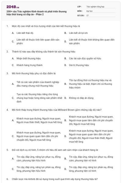 200+ câu Trắc nghiệm Kinh doanh và phát triển thương hiệu thời trang có đáp án - Phần 2