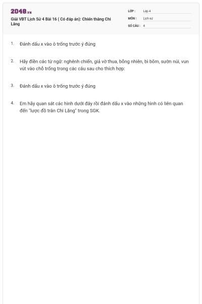 Giải VBT Lịch Sử 4 Bài 16 ( Có đáp án): Chiến thắng Chi Lăng
