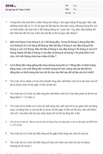 Ôn tập học kì I Toán 4 (P4)