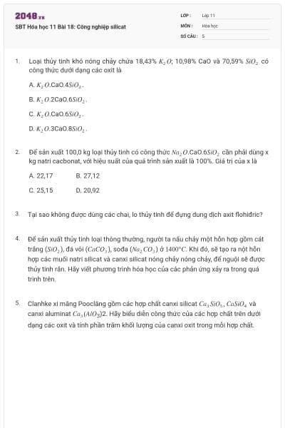 SBT Hóa học 11 Bài 18: Công nghiệp silicat