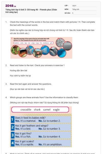 Tiếng Anh lớp 6 Unit 3: Clil trang 46 - Friends plus (Chân trời sáng tạo)