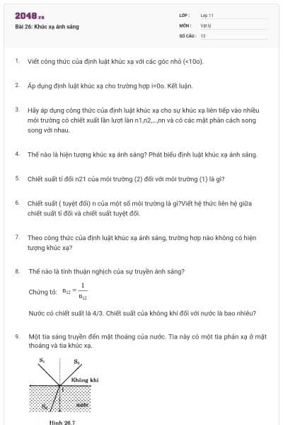 Bài 26: Khúc xạ ánh sáng