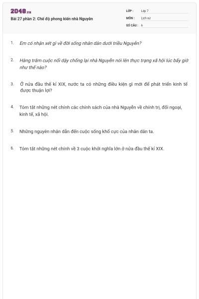 Bài 27 phần 2: Chế độ phong kiến nhà Nguyễn