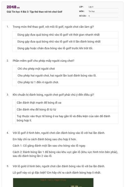 Giải Tin học 4 Bài 3: Tập thể thao với trò chơi Golf