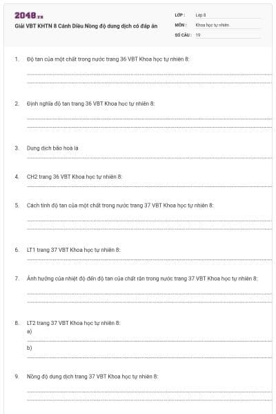 Giải VBT KHTN 8 Cánh Diều Nồng độ dung dịch có đáp án
