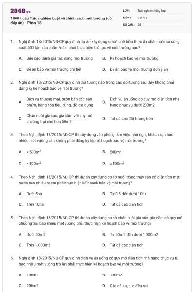 1000+ câu Trắc nghiệm Luật và chính sách môi trường (có đáp án) - Phần 18